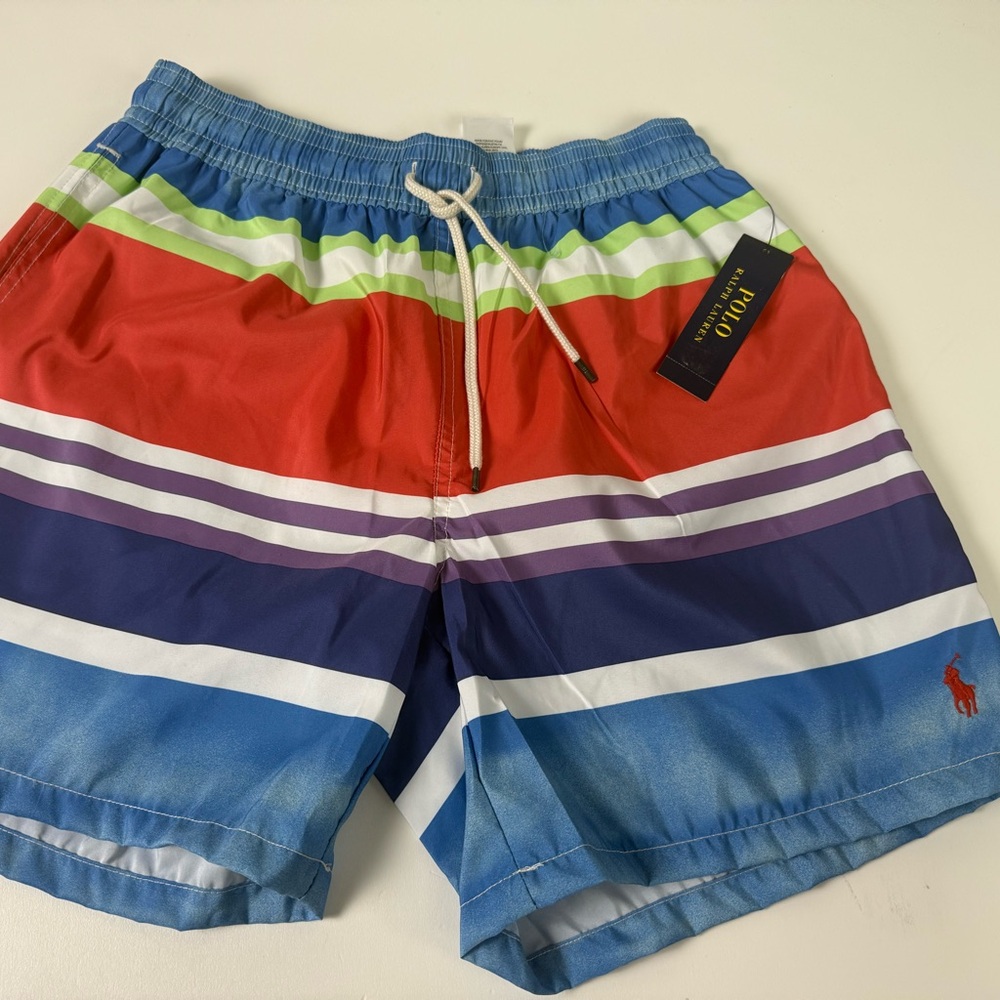 RL Traveler Mesh Brief Swim Trunks Short Polo Ralph Lauren NWT Stripe Watercolor